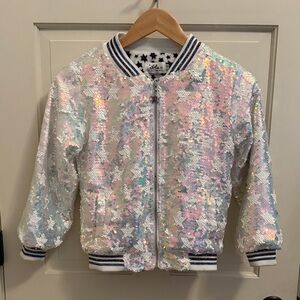 Lola + The Boys Sequin Jacket - Iridescent White and Pink